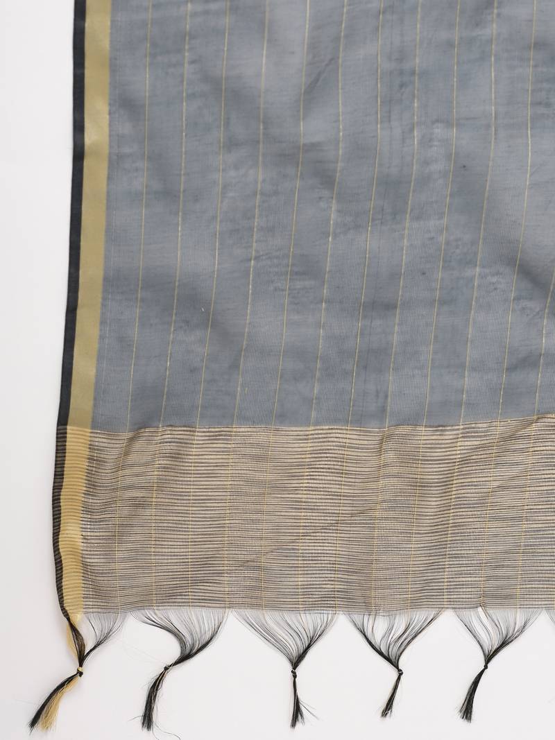 Women's Grey Cotton Printed A-line Kurta plazzo