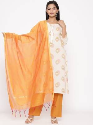 Women's Mustard Cotton Printed A-line Kurta plazzo 1