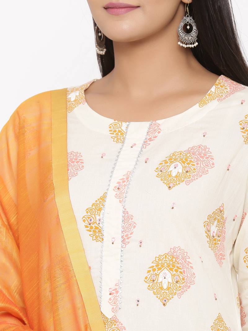 Women's Mustard Cotton Printed A-line Kurta plazzo