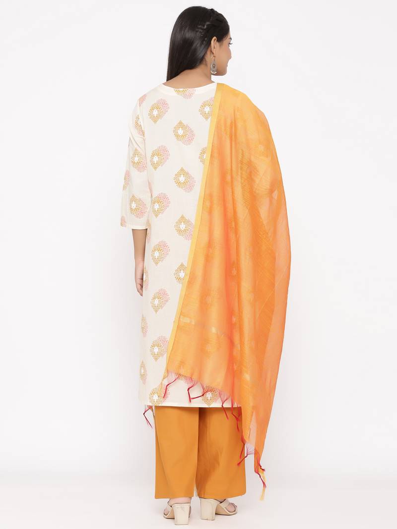 Women's Mustard Cotton Printed A-line Kurta plazzo