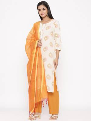 Women's Mustard Cotton Printed A-line Kurta plazzo 4