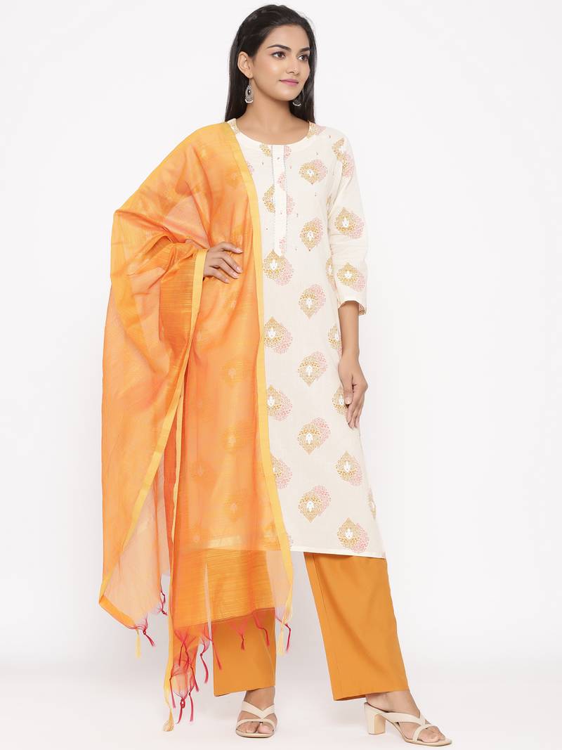 Women's Mustard Cotton Printed A-line Kurta plazzo