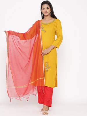 Women's Mustard Cotton Printed A-line Kurta plazzo 1