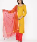 Women's Mustard Cotton Printed A-line Kurta plazzo