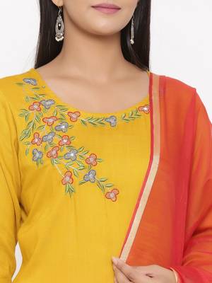 Women's Mustard Cotton Printed A-line Kurta plazzo 2