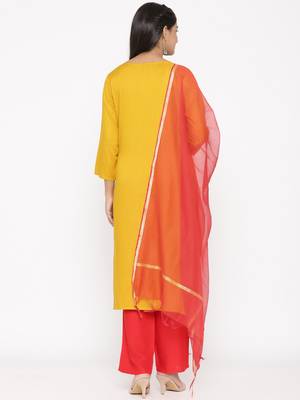 Women's Mustard Cotton Printed A-line Kurta plazzo 3