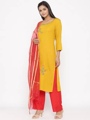 Women's Mustard Cotton Printed A-line Kurta plazzo 5