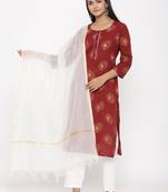 Women's Maroon Cotton Printed A-line Kurta plazzo