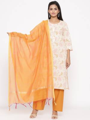 Women's Mustard Cotton Printed A-line Kurta plazzo 1
