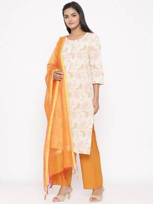 Women's Mustard Cotton Printed A-line Kurta plazzo 2