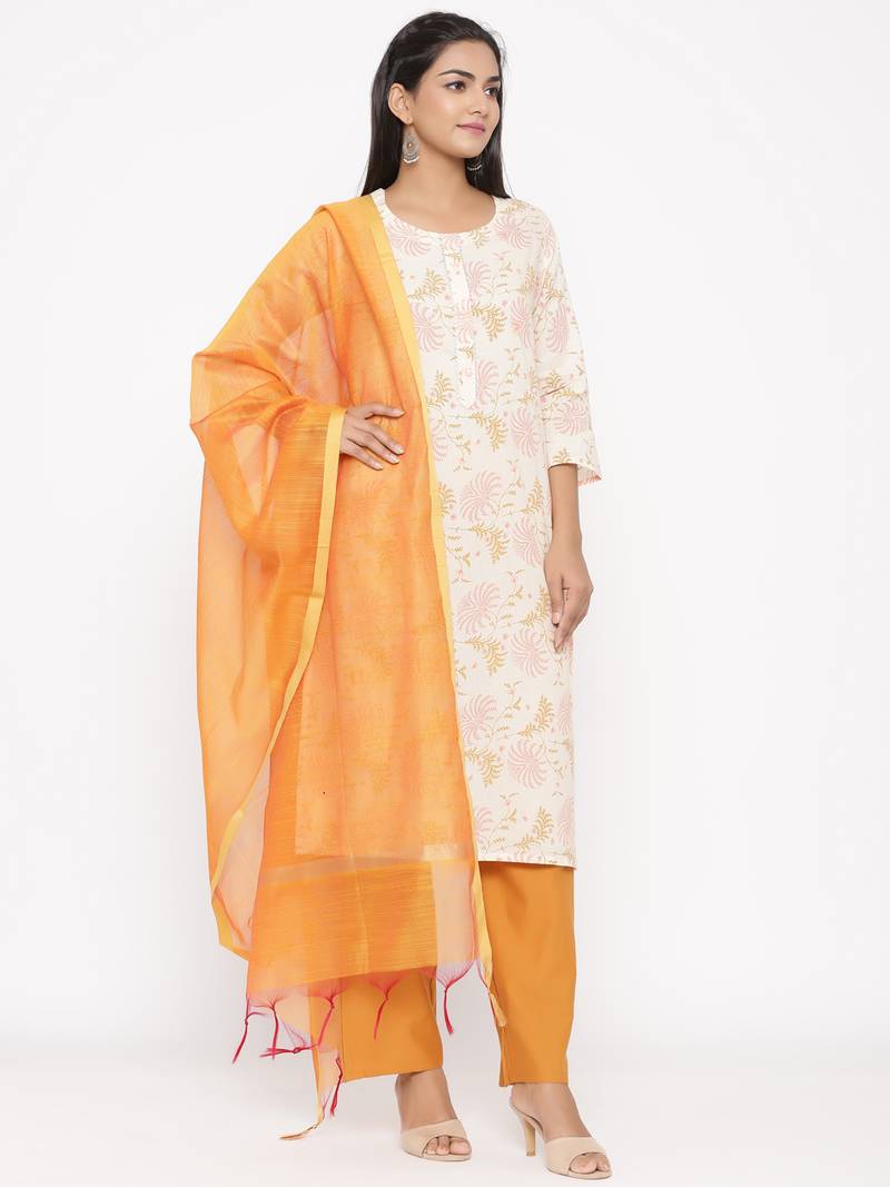 Women's Mustard Cotton Printed A-line Kurta plazzo
