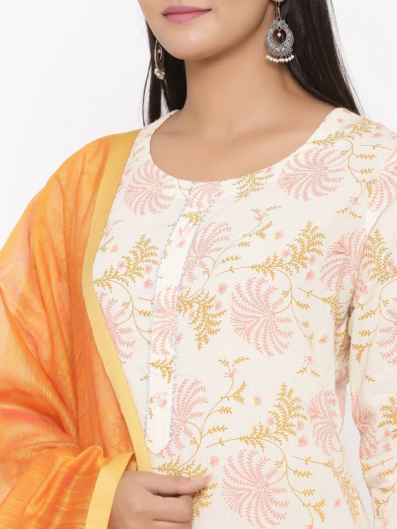 Women's Mustard Cotton Printed A-line Kurta plazzo