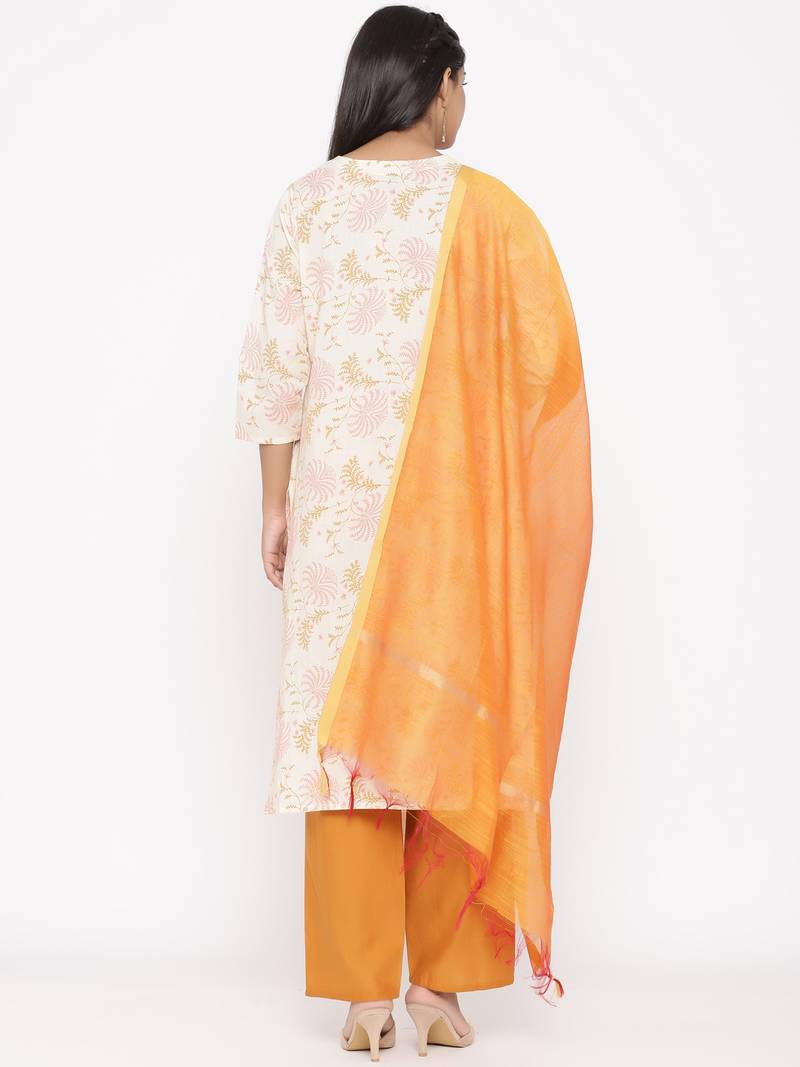 Women's Mustard Cotton Printed A-line Kurta plazzo