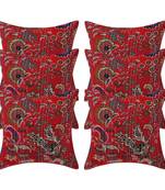 red polyester Cotton Assorted kantha work Floral Print Cushion cover