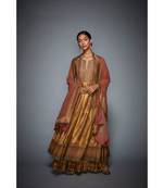 RI Olive Green Embroidered Kurta With Palazzo & Dupatta Set