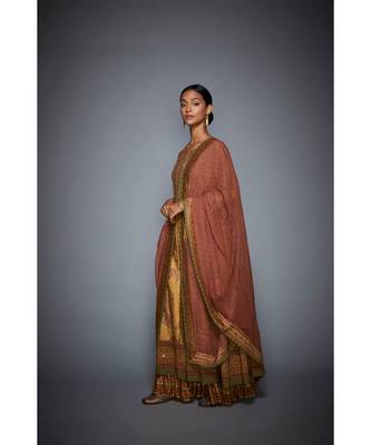RI Olive Green Embroidered Kurta With Palazzo & Dupatta Set 2