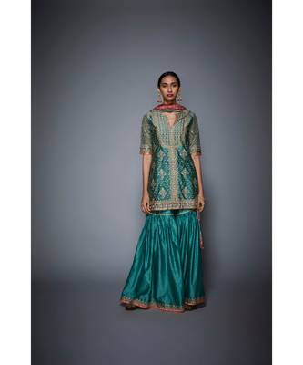 Ri Ritu Kumar green cotton silk Kurta With Garara And Dupatta 1