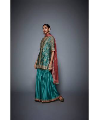 Ri Ritu Kumar green cotton silk Kurta With Garara And Dupatta 2