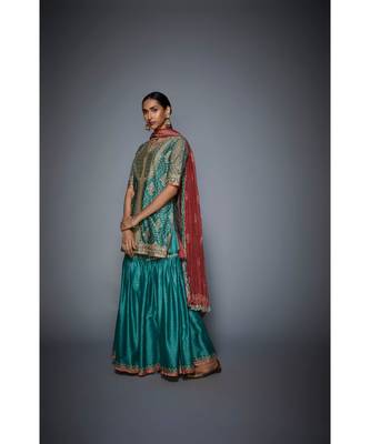 Ri Ritu Kumar green cotton silk Kurta With Garara And Dupatta 3
