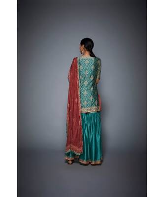 Ri Ritu Kumar green cotton silk Kurta With Garara And Dupatta 5