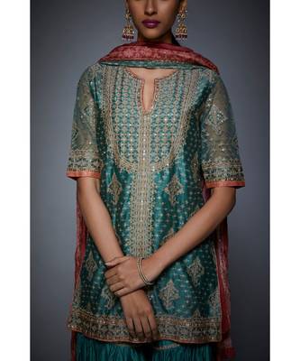 Ri Ritu Kumar green cotton silk Kurta With Garara And Dupatta 6