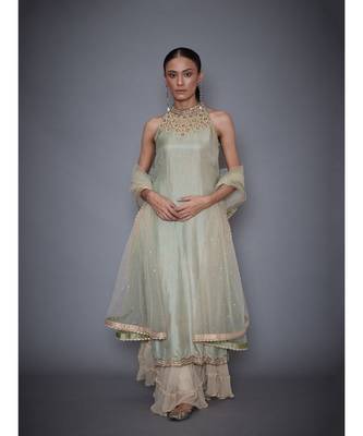 Ri Ritu Kumar Mint Green & Beige Silk Kurta With Sharara & Dupatta 1