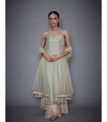 Ri Ritu Kumar Mint Green & Beige Silk Kurta With Sharara & Dupatta