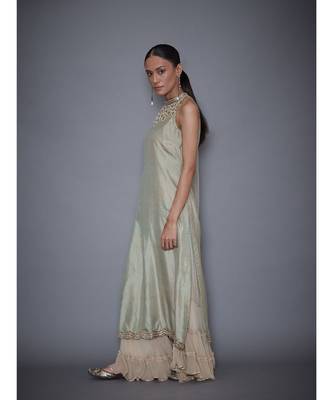 Ri Ritu Kumar Mint Green & Beige Silk Kurta With Sharara & Dupatta 2