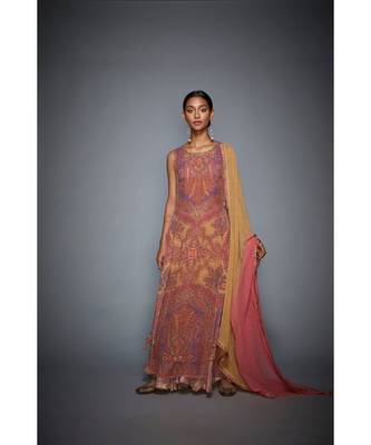 Ri Ritu Kumar peach rayon Round Neck Sleeveless Kurta With Garara & Chunni 1