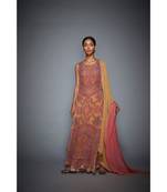 Ri Ritu Kumar peach rayon Round Neck Sleeveless Kurta With Garara & Chunni