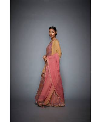 Ri Ritu Kumar peach rayon Round Neck Sleeveless Kurta With Garara & Chunni 2