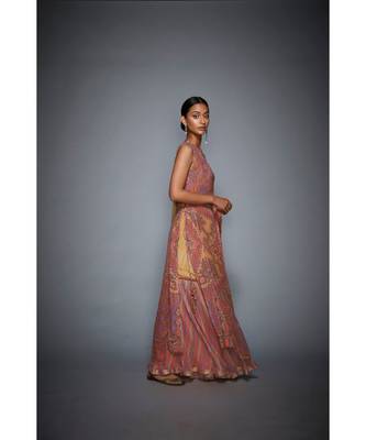 Ri Ritu Kumar peach rayon Round Neck Sleeveless Kurta With Garara & Chunni 3