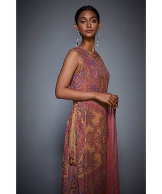 Ri Ritu Kumar peach rayon Round Neck Sleeveless Kurta With Garara & Chunni 4