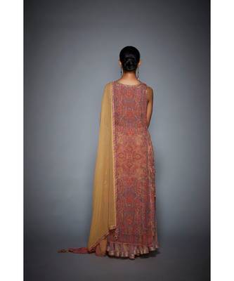 Ri Ritu Kumar peach rayon Round Neck Sleeveless Kurta With Garara & Chunni 5