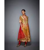 Ri Ritu Kumar orange cotton silk with Placket Kurta With Churidar And Dupatta