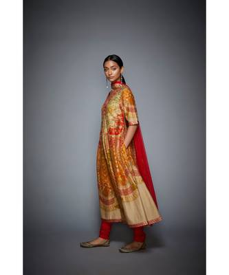 Ri Ritu Kumar orange cotton silk with Placket Kurta With Churidar And Dupatta 2
