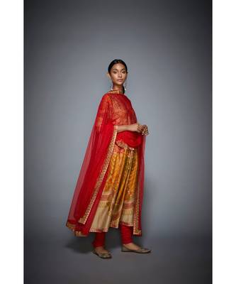 Ri Ritu Kumar orange cotton silk with Placket Kurta With Churidar And Dupatta 3