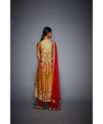 Ri Ritu Kumar orange cotton silk with Placket Kurta With Churidar And Dupatta 4