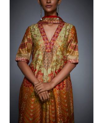 Ri Ritu Kumar orange cotton silk with Placket Kurta With Churidar And Dupatta 5