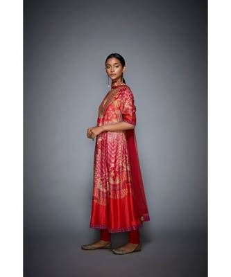 Ri Ritu Kumar red cotton silk with Placket Kurta With Churidar And Dupatta 2