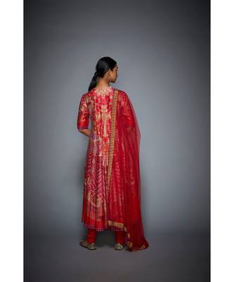 Ri Ritu Kumar red cotton silk with Placket Kurta With Churidar And Dupatta 4
