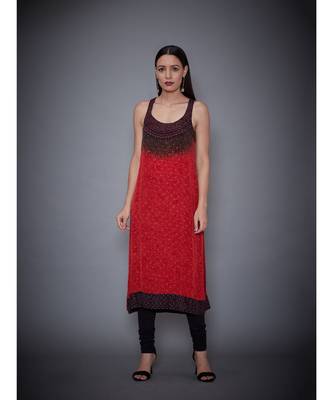 Ri Ritu Kumar  Red & Black Embroidered Cape With Kurta And Churidar 2