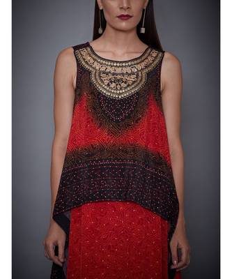 Ri Ritu Kumar  Red & Black Embroidered Cape With Kurta And Churidar 6