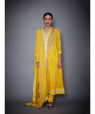 Ri Ritu Kumar Yellow crepe Kurta With Churidar and Dupatta 1