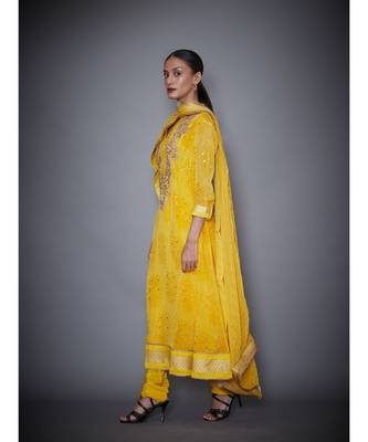 Ri Ritu Kumar Yellow crepe Kurta With Churidar and Dupatta 2