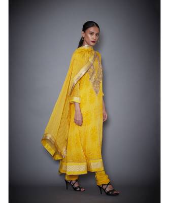 Ri Ritu Kumar Yellow crepe Kurta With Churidar and Dupatta 3