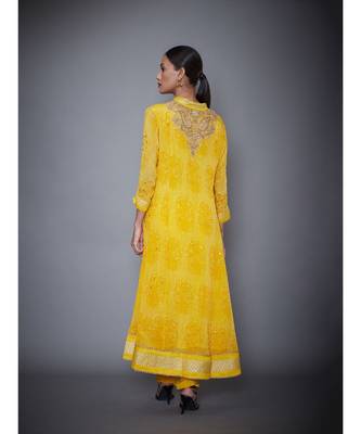 Ri Ritu Kumar Yellow crepe Kurta With Churidar and Dupatta 4