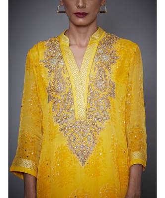 Ri Ritu Kumar Yellow crepe Kurta With Churidar and Dupatta 5
