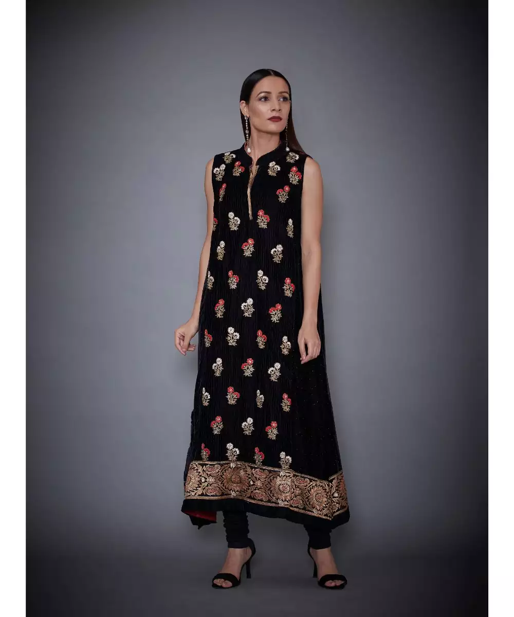 green emerald velvet dress RI Ritu Kumar Black & Mustard Embroidered Dress With Jacket  Saris and  Things