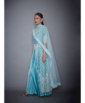 Ri Ritu Kumar blue cotton silk Aquamarine Embroidered Kurta With Palazzo & Dupatta 2